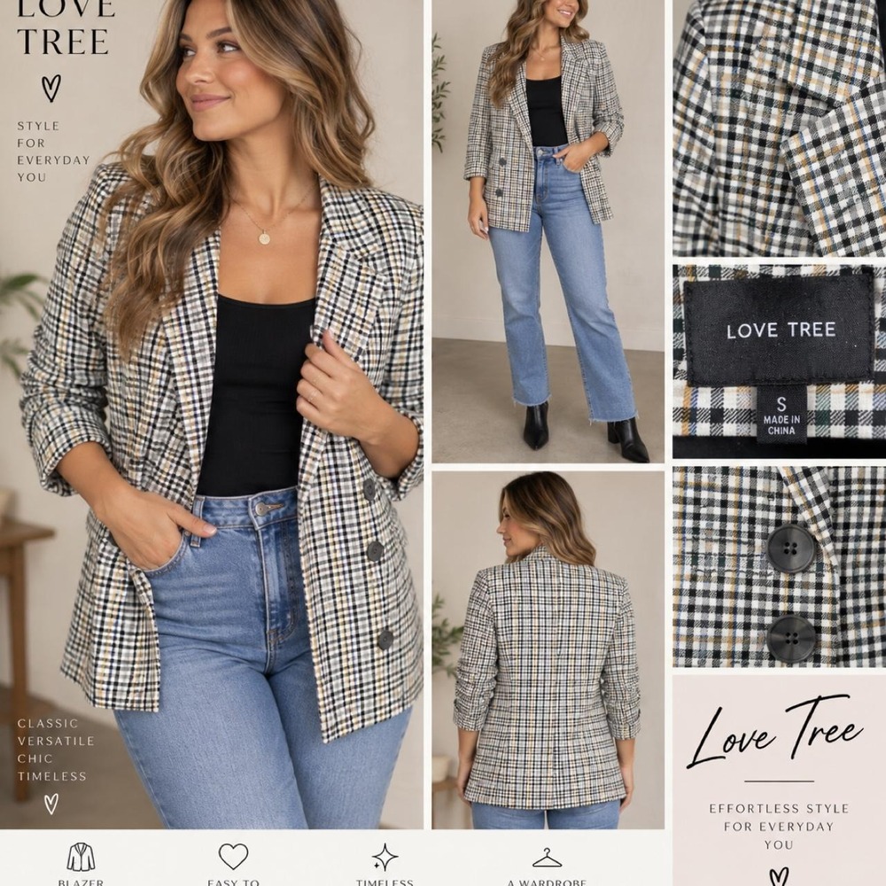 ✨ NWT Love Tree Plaid Blazer — Size Small 🤍🖤